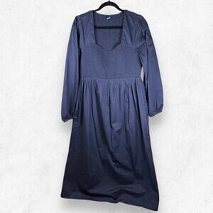 Old Navy Elegant Long Midi Dress in Navy Long Sleeve Women's Size L 100% Cotton